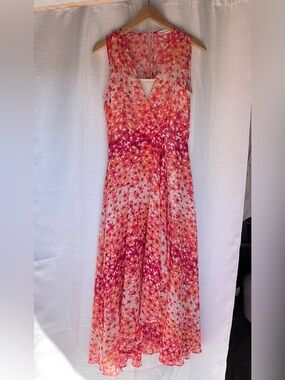 Calvin Klein Pink and Orange Floral Sleeveless Maxi Dress